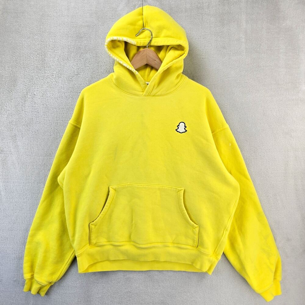 Madhappy Snapchat Hoodie Sweatshirt Medium Yellow Heavyweight USA Made *STAINED*